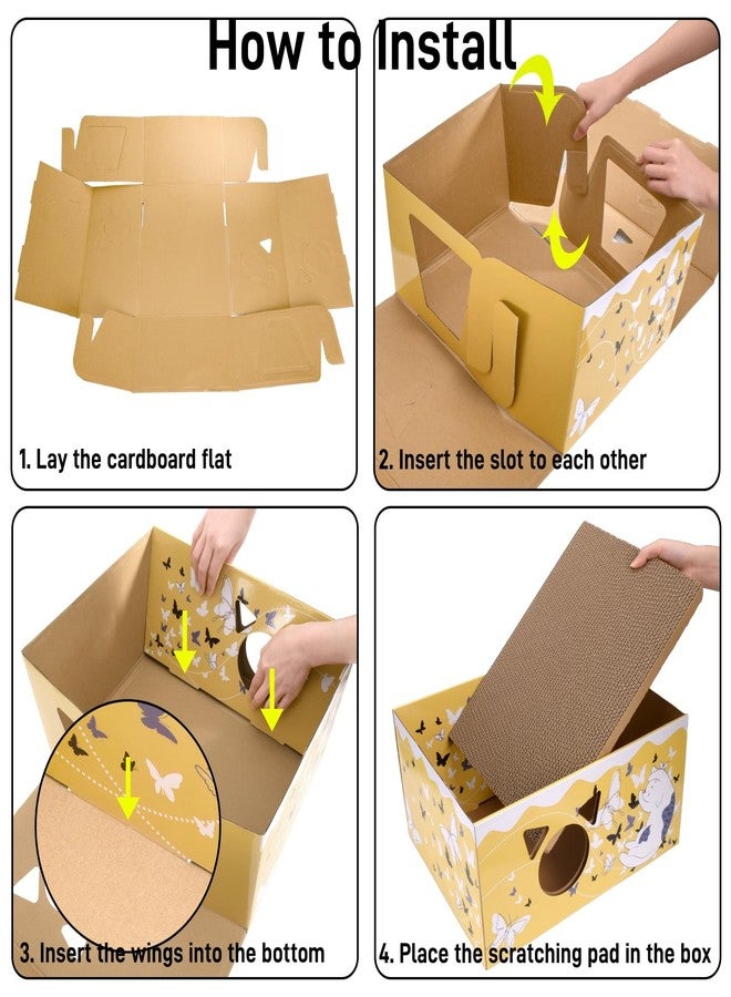 Tlence 2 Pack Cardboard Cat Scratcher Boxes, 16.5 Inch Heavy Duty Cat Scratching Bed, Large Kitten Lounger with Double-Sided Scratch Pad, Hideaway House with Interactive Hole for Indoor Cats - Image 4